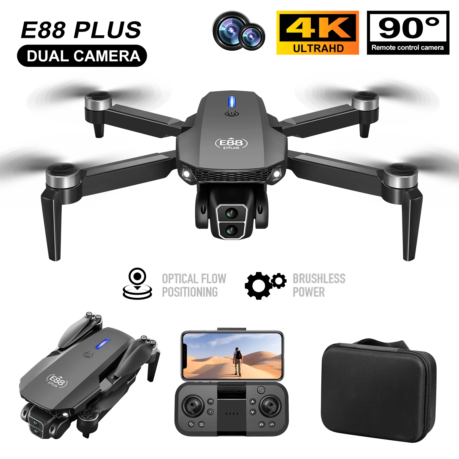 Drone Camera 4K - Nieuwe E88 Plus Quadcopter Drone: 90